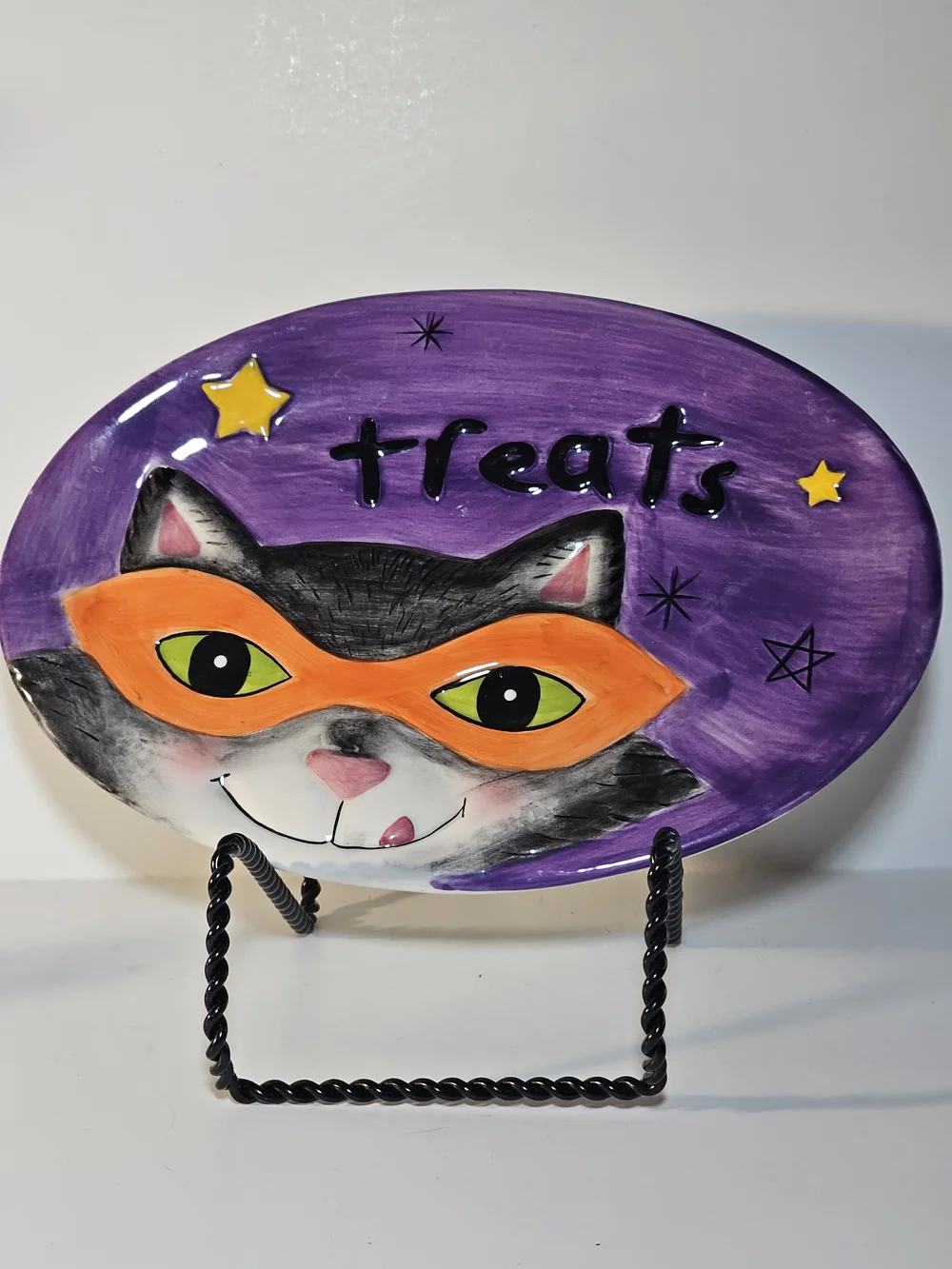 Fitz & Floyd Halloween Treats Cat Appetizer Plate Oval Candy Dish Purple Ceramic
